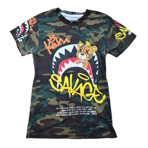 Fresh Laundry Camo Savage Grafitti Crew Neck T Shirt